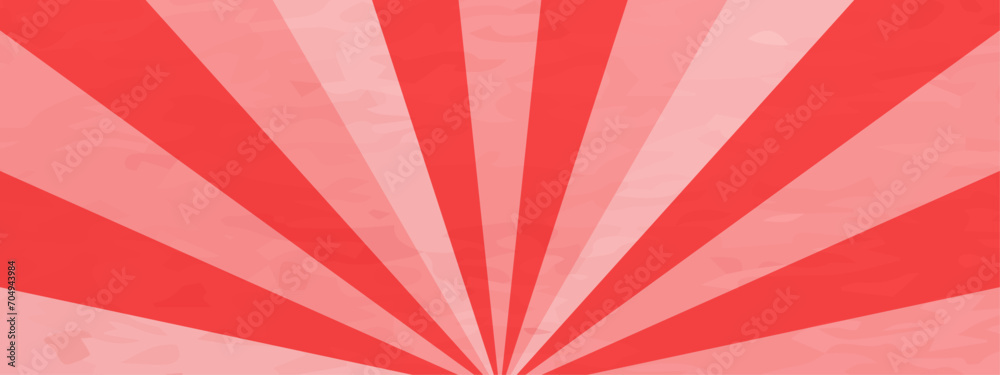 Fototapeta premium かわいい水彩風の集中線 赤 サンバースト 横 横長