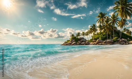 Tropical paradise: Beach, palms, and sea view © karandaev