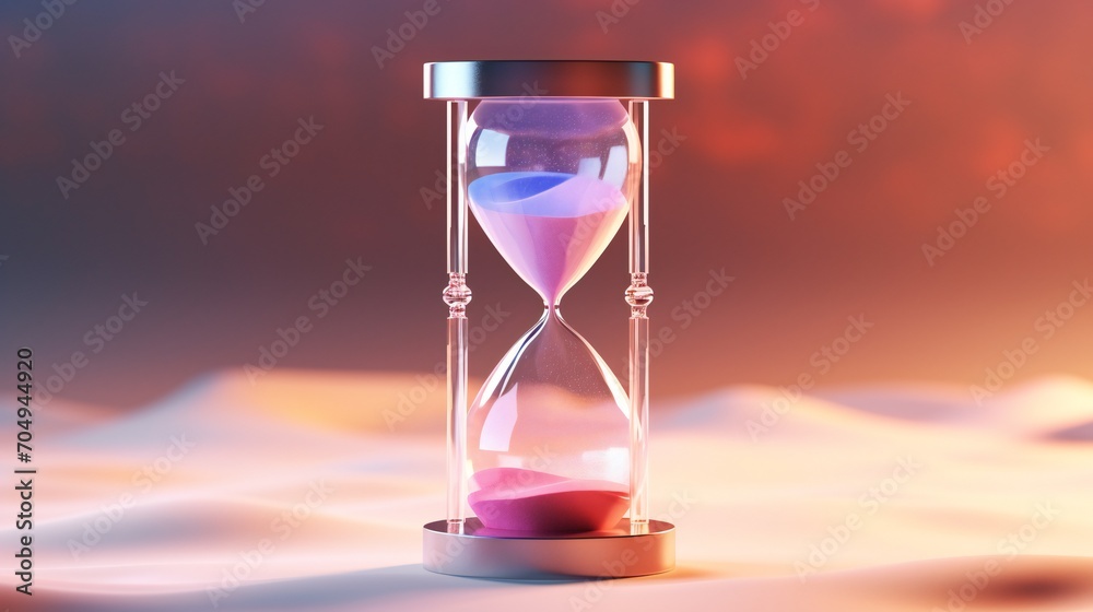 A sand timer counts down time with a calming flow, marking each moment with grace - obrazy, fototapety, plakaty 