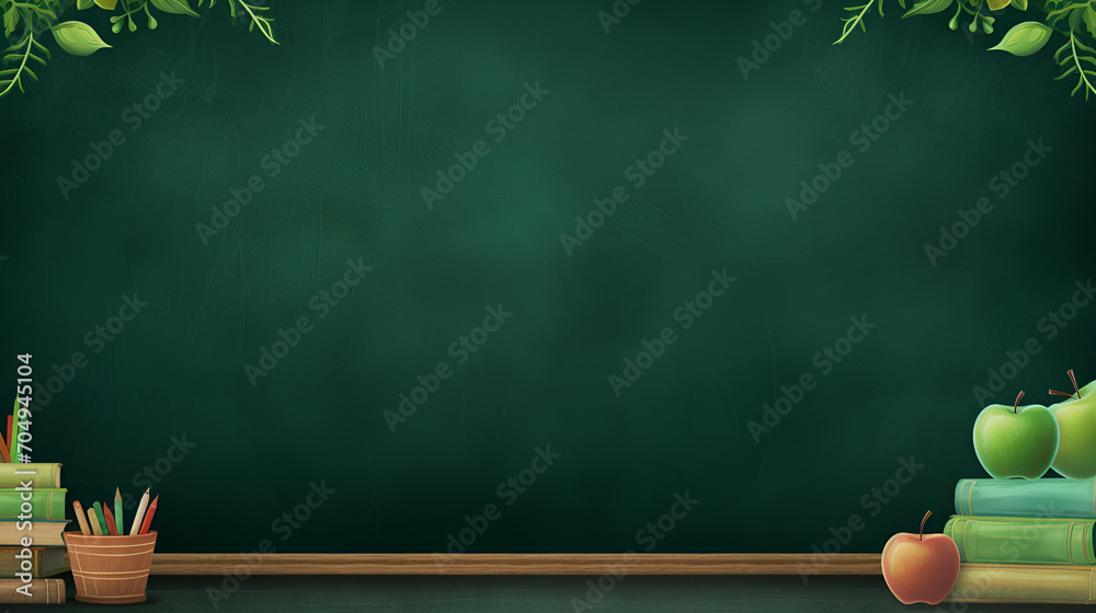 Green school teachers' chalkboard background with doodle, generative ai