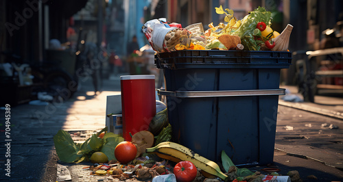 Urban Dumpster Overflowing with Food Waste