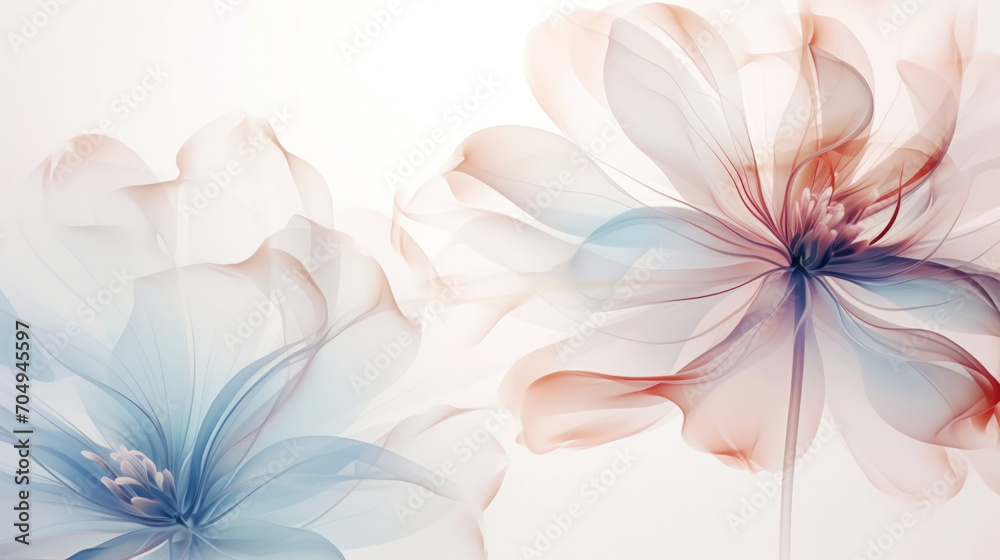 Obraz premium Elegant tender flowers transparent watercolour background. Pastel colour palette. Generative AI