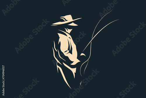 Print op canvas Elegant and unique fisherman logo.