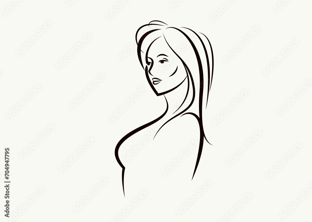 Beauty young woman face vector illustration, logo look like drawing for cosmetology or skincare or cosmetics brand, classic style emblem. Beauty young woman face vector illustration, logo look like drawing for cosmetology or skincare or cosmetics brand, classic style emblem.
