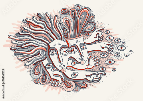 Abstract face vector art, illustration of face stylized artistic style, human abstraction art, surreal and bizarre portrait.