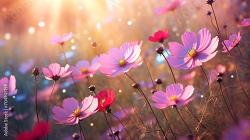 cosmos with colorful at sunlight in the meadow
