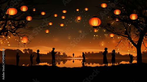 Festival of Chinese burning lanterns