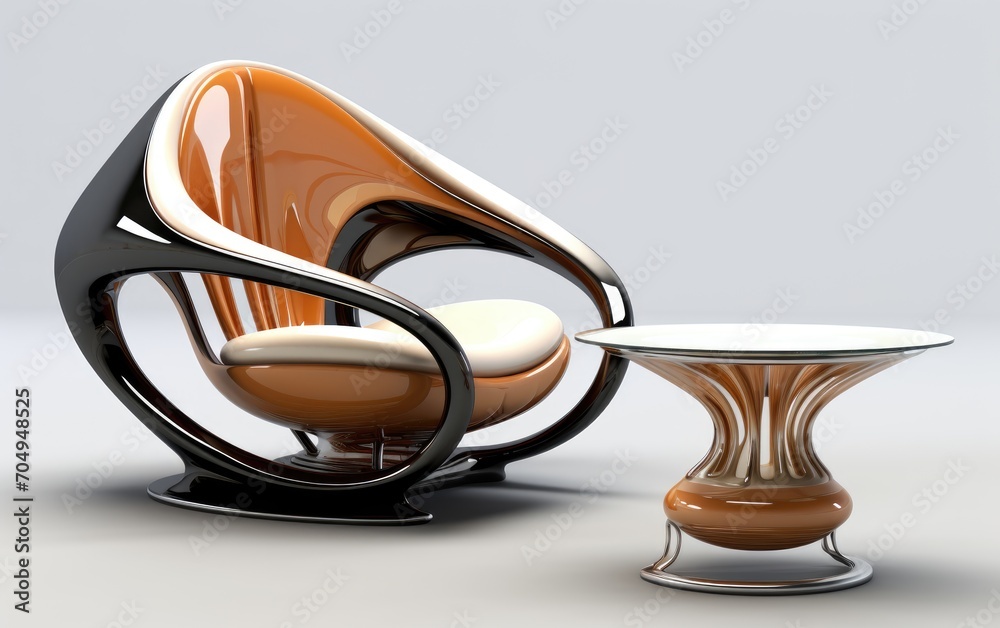 Futuristic Fusion Chair with Table, Stylish fusion chair and table.