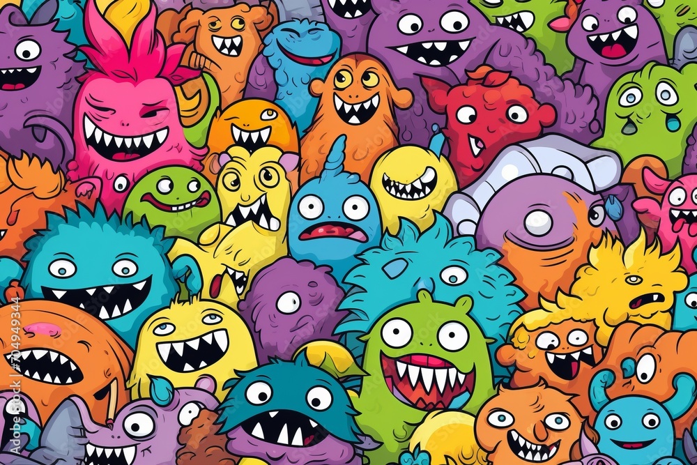 Cartoon cute doodles of kid-friendly monsters and aliens in a whimsical and imaginative seamless pattern, Generative AI Cartoon cute doodles of kid-friendly monsters and aliens in a whimsical and imaginative seamless pattern, Generative AI