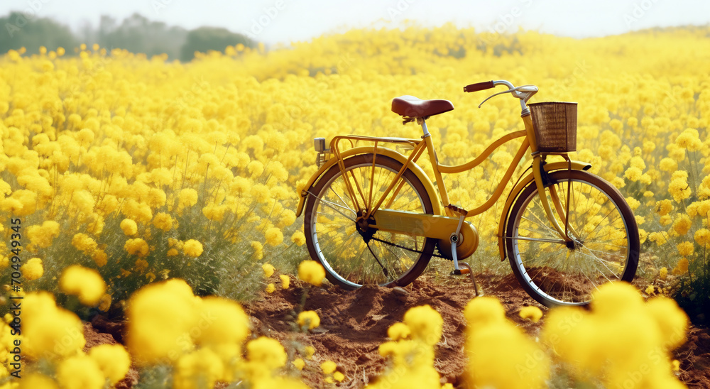 Vintage Bicycle with Yellow Blooms