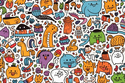 Wallpaper Mural Cartoon cute doodles of playful animals and whimsical characters forming a delightful kids' seamless pattern, Generative AI Torontodigital.ca