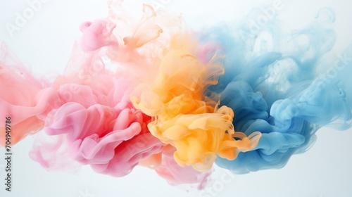 A visually captivating scene of colorful ink clouds gracefully blending in water creating a dreamlike effect