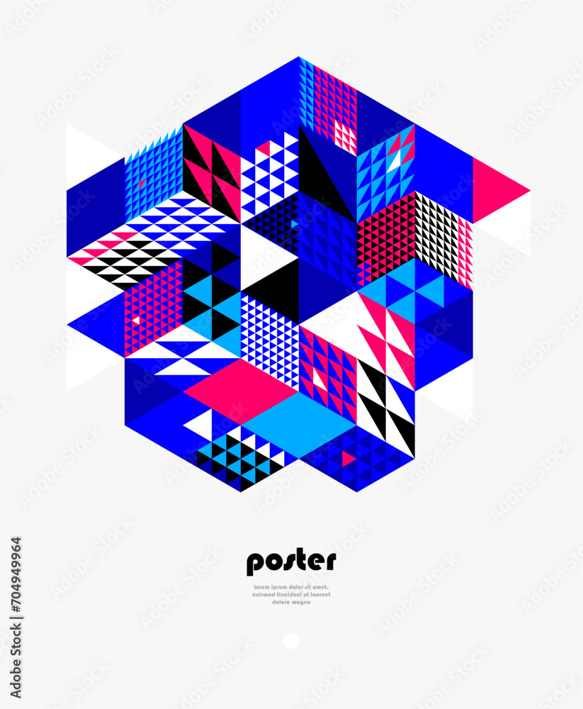 Abstract vector wallpaper with 3D isometric cubes blocks, geometric construction with blocks shapes and forms, cubic polygonal low poly theme. Abstract vector wallpaper with 3D isometric cubes blocks, geometric construction with blocks shapes and forms, cubic polygonal low poly theme.