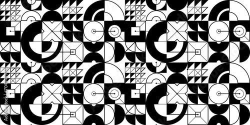 Seamless vector abstract background in black and white, geometric seamless pattern, tiling endless wallpaper with geometrical shapes structure.
