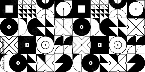 Seamless vector abstract background in black and white, geometric seamless pattern, tiling endless wallpaper with geometrical shapes structure.