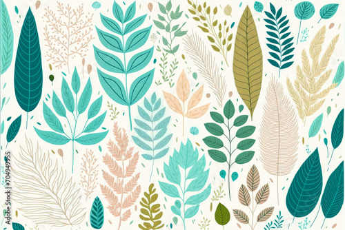 Stampa su tela Floral pattern abstract outline leaf digital illustration