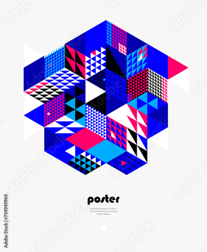 Abstract vector wallpaper with 3D isometric cubes blocks, geometric construction with blocks shapes and forms, cubic polygonal low poly theme.