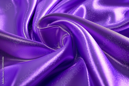 A close-up of a shiny lavender fabric made of latex or artificial leather lies in waves twisted to the center photo