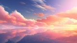 Clouds drift in a serene choreography, painting the sky at sunset