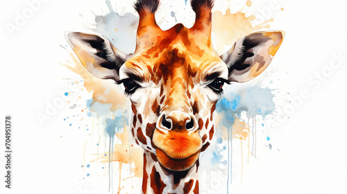 Giraffe portrait watercolor illustration
