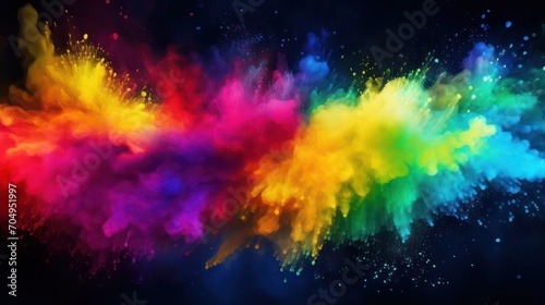 abstract colorful particles and sprinkle powder explosion for holiday celebration like holi festival. shiny rainbow lights. © Andrey