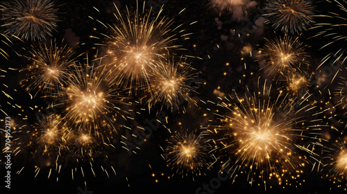 Golden fireworks explosions
