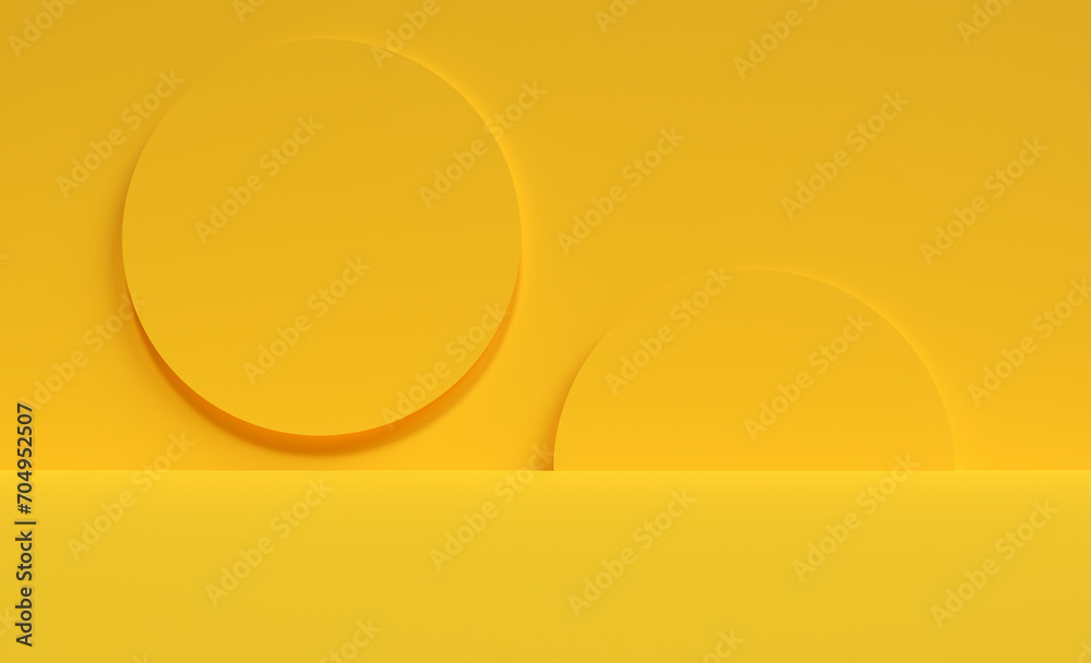 Empty yellow background room space and wall with circles.