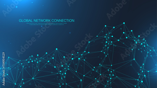Global network connection banner design template. Header social network communication in the global business concept. Big data visualization. Internet technology