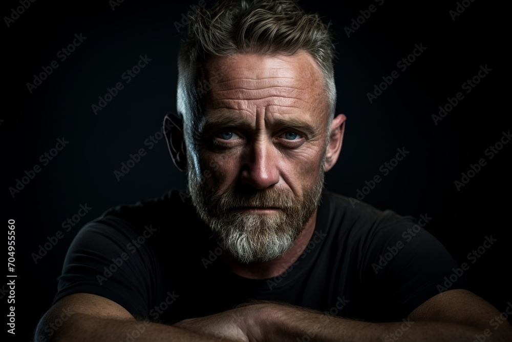 Portrait of an old man with a beard on a black background.