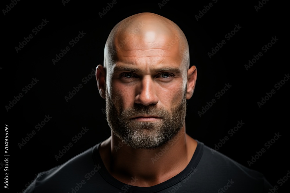 Portrait of a brutal man with a beard on a black background. Portrait of a brutal man with a beard on a black background.