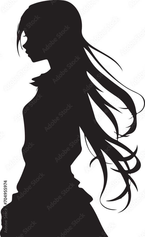 cute anime girl outline drawing illustration
