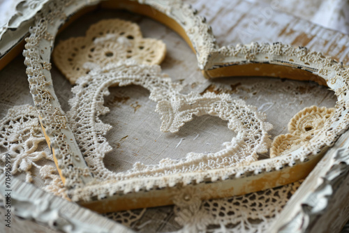 Nostalgic Heart Frame With Lace Doilies For Vintage Feel