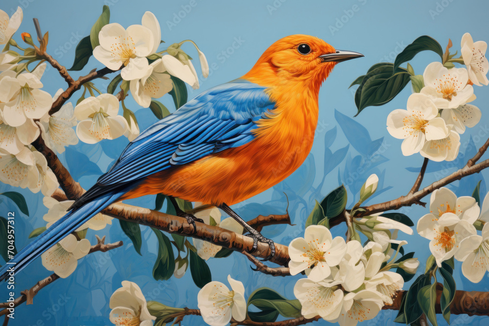  a bird sitting on top of a tree branch next to a bird on top of a bird on a tree branch.