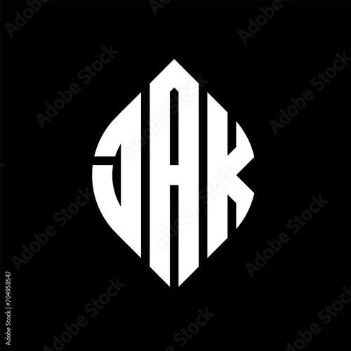 JAK circle letter logo design with circle and ellipse shape. JAK ellipse letters with typographic style. The three initials form a circle logo. JAK circle emblem abstract monogram letter mark vector.