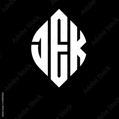 JEK circle letter logo design with circle and ellipse shape. JEK ellipse letters with typographic style. The three initials form a circle logo. JEK circle emblem abstract monogram letter mark vector.