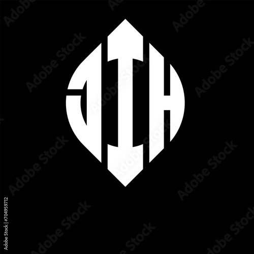 JIH circle letter logo design with circle and ellipse shape. JIH ellipse letters with typographic style. The three initials form a circle logo. JIH circle emblem abstract monogram letter mark vector.