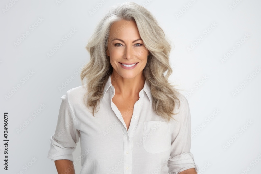 Portrait of a beautiful mature businesswoman smiling over white background. Portrait of a beautiful mature businesswoman smiling over white background.
