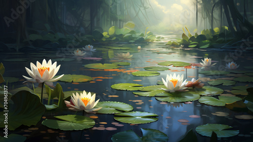 Water lily and lily pads