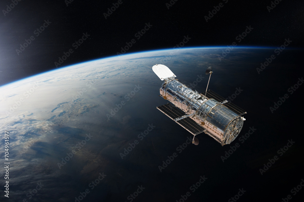 Obraz premium The Hubble space telescope in outer space. Elements of this image furnished by NASA.