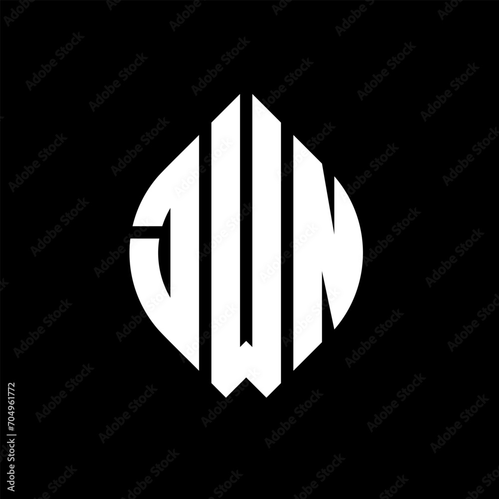 JWN circle letter logo design with circle and ellipse shape. JWN ellipse letters with typographic style. The three initials form a circle logo. JWN circle emblem abstract monogram letter mark vector.