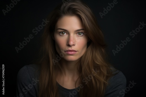 Portrait of a beautiful young brunette woman on a dark background