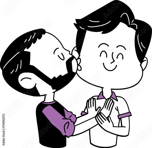 Boyfriend kissing cheek, valentine couple cartoon illustration