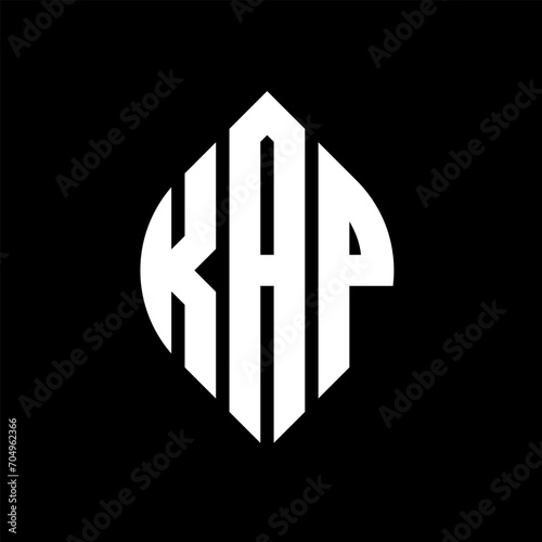 KAP circle letter logo design with circle and ellipse shape. KAP ellipse letters with typographic style. The three initials form a circle logo. KAP circle emblem abstract monogram letter mark vector.