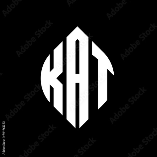 KAT circle letter logo design with circle and ellipse shape. KAT ellipse letters with typographic style. The three initials form a circle logo. KAT circle emblem abstract monogram letter mark vector.