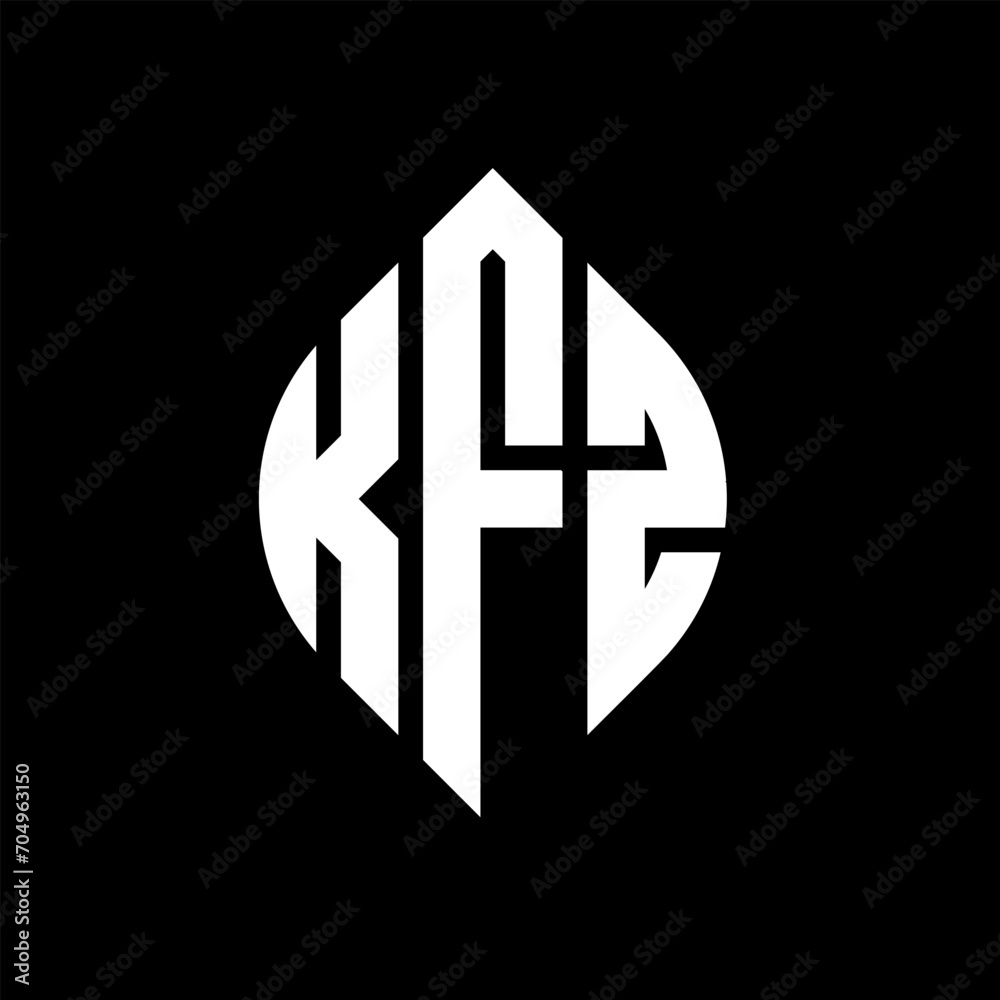 KFZ circle letter logo design with circle and ellipse shape. KFZ ellipse letters with typographic style. The three initials form a circle logo. KFZ circle emblem abstract monogram letter mark vector. KFZ circle letter logo design with circle and ellipse shape. KFZ ellipse letters with typographic style. The three initials form a circle logo. KFZ circle emblem abstract monogram letter mark vector.