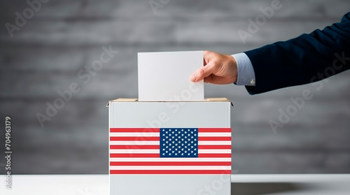 Composition with Box, voting paper in hand and american flag