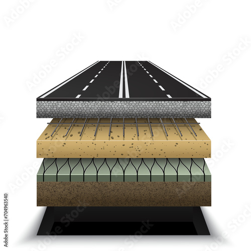 section of asphalt road Pavement layers illustration