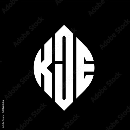 KJE circle letter logo design with circle and ellipse shape. KJE ellipse letters with typographic style. The three initials form a circle logo. KJE circle emblem abstract monogram letter mark vector.