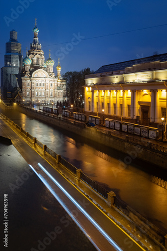 Griboyedov Canal and Church of the Savior on Spilled Blood in St. Petersburg at night
