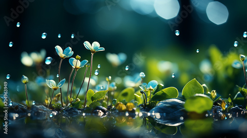 water drops on green leaves